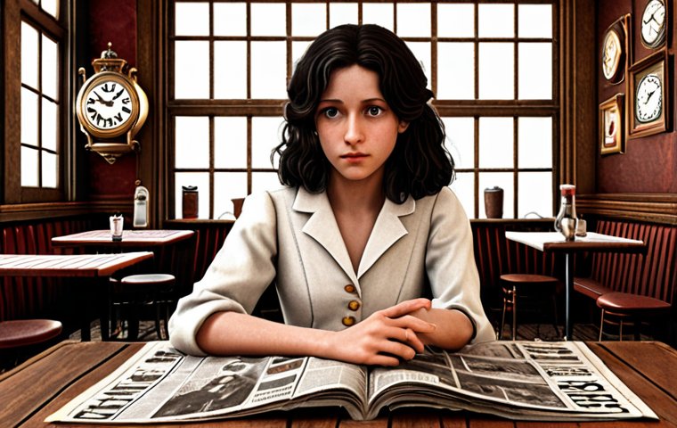 **Reverse: 1999 Fan Art:** A beautifully detailed illustration of a Time Reverser character in a Parisian café setting, surrounded by historical newspapers and vintage clocks, showcasing the game's aesthetic.