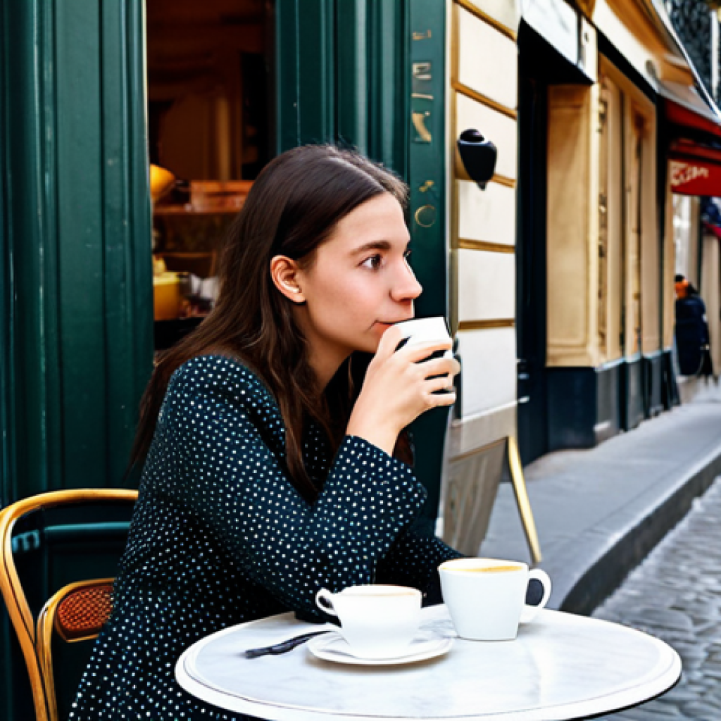 리버스 1999 특수 아이템 획득법 - Parisian Cafe Scene**
A fully clothed woman in a stylish, modest dress, sitting at a cafe table on ...