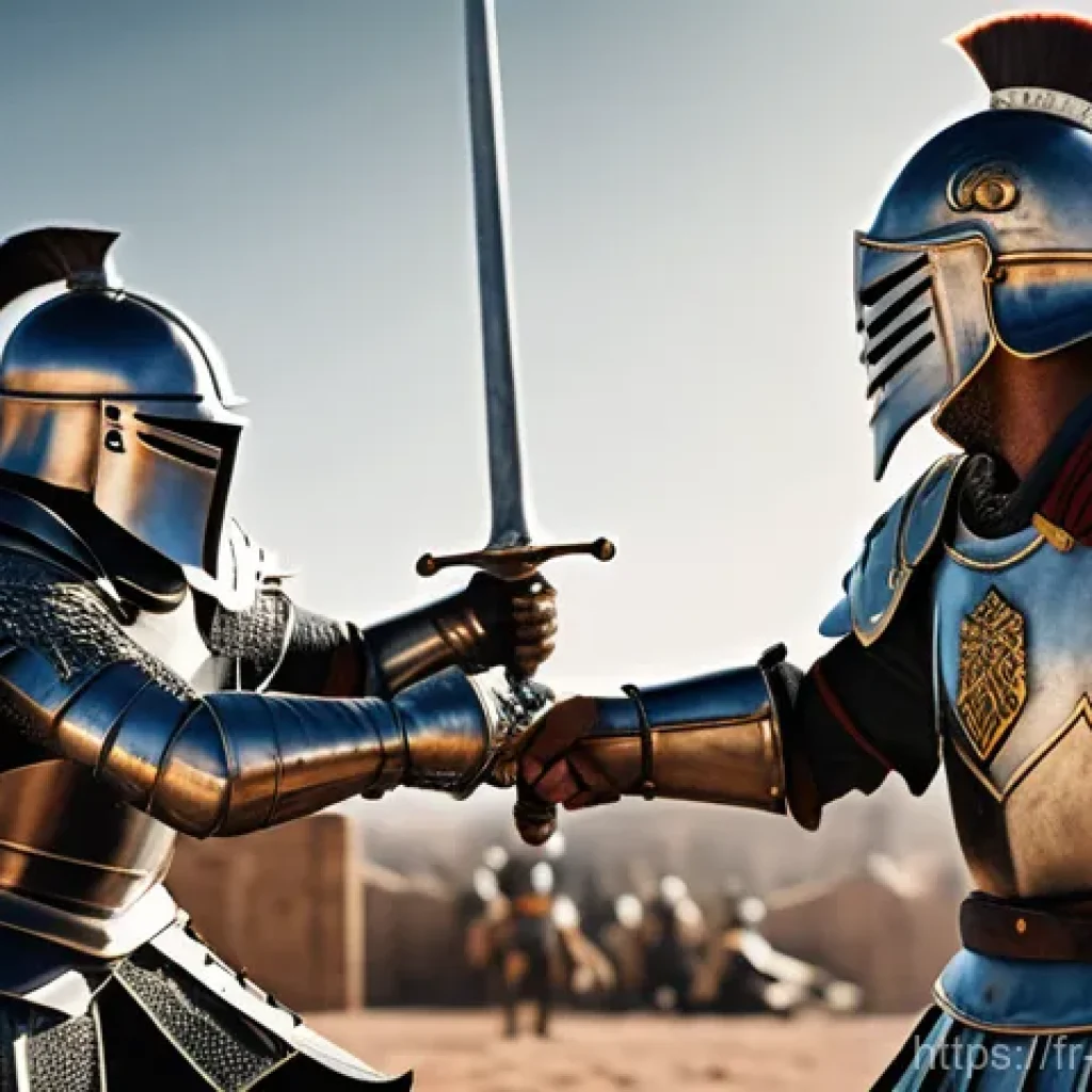 리버스 1999 필수 메타 조합법 - **"A Knight, Regulus, and Centurion in a dynamic, high-energy battle scene from Reverse: