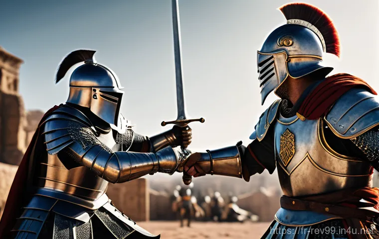 리버스 1999 필수 메타 조합법 - **"A Knight, Regulus, and Centurion in a dynamic, high-energy battle scene from Reverse: