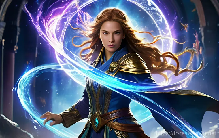 리버스 1999 데미지 계산 공식 - **"Ultimate Attack: Temporal Devastation"**: A powerful female Chronomancer, mid-air, casting a magn...