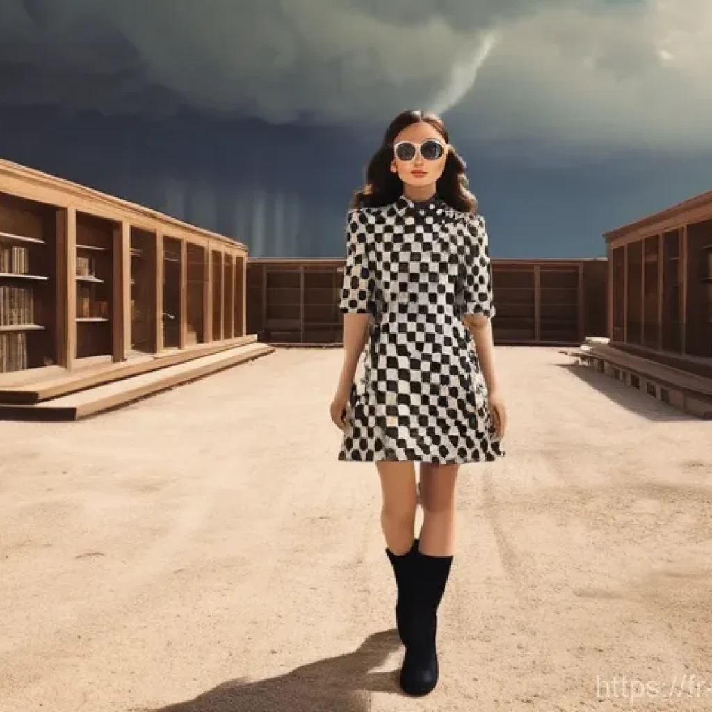 리버스 1999 팬덤의 문화적 영향 - She stands confidently amidst a vast, parched American Dust Bowl landscape from a bygone era, with a...