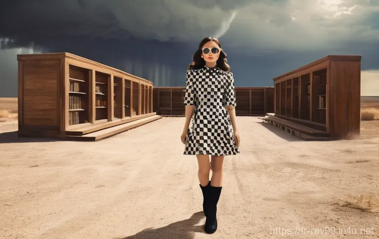 리버스 1999 팬덤의 문화적 영향 - She stands confidently amidst a vast, parched American Dust Bowl landscape from a bygone era, with a...