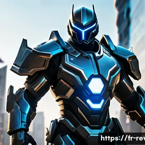 리버스 1999 캐릭터 티어 리스트 - A powerful, high-impact champion in a futuristic battle arena, wearing sleek, tactical armor with wi...