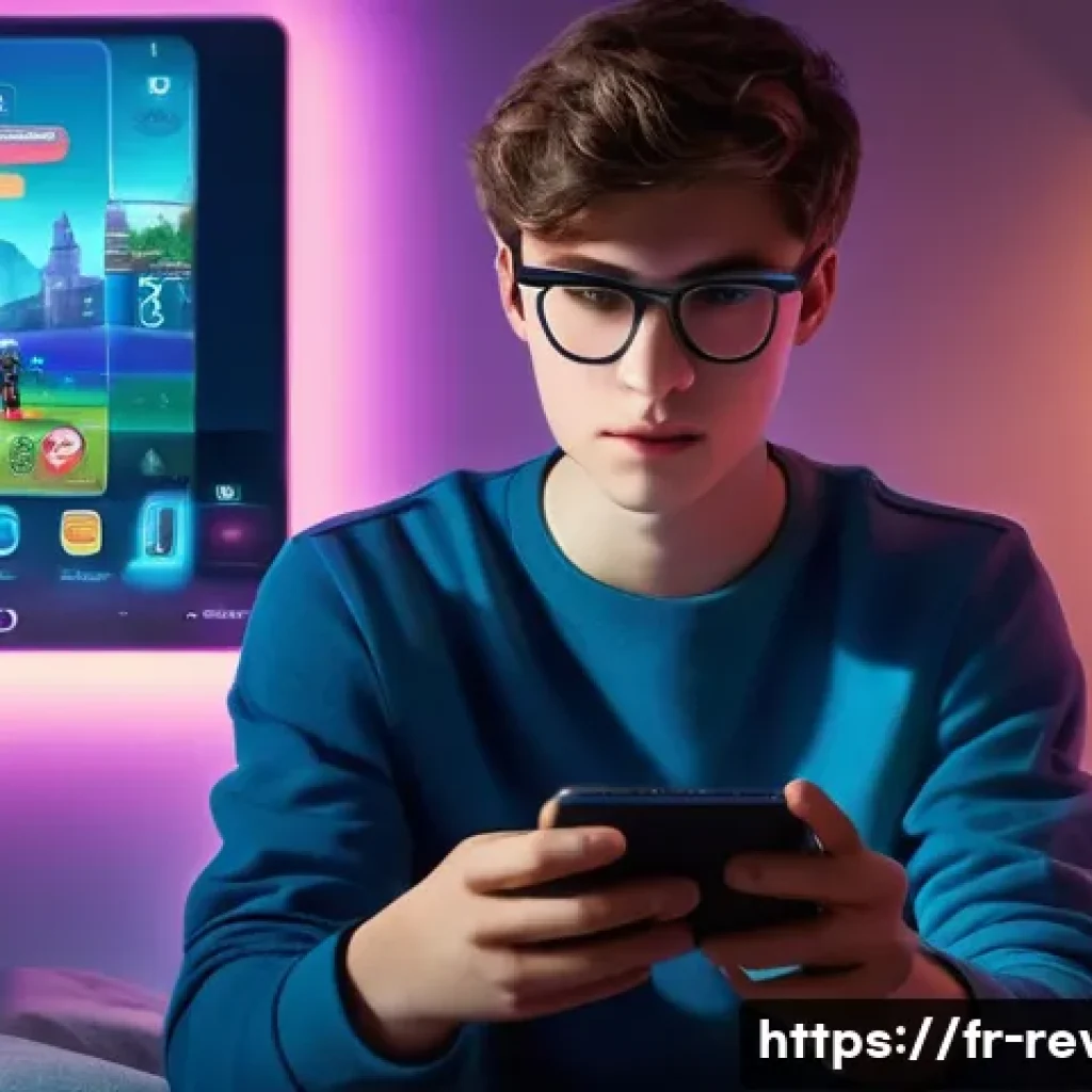 리버스 1999 과금 유도 방지법 - A detailed digital illustration of a French teenager playing a futuristic mobile game called "Revers...