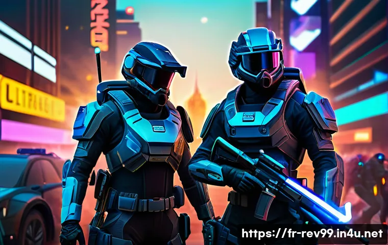 리버스 1999 최고 유저의 인터뷰 - A futuristic tactical game scene featuring a diverse team of customizable characters in detailed arm...