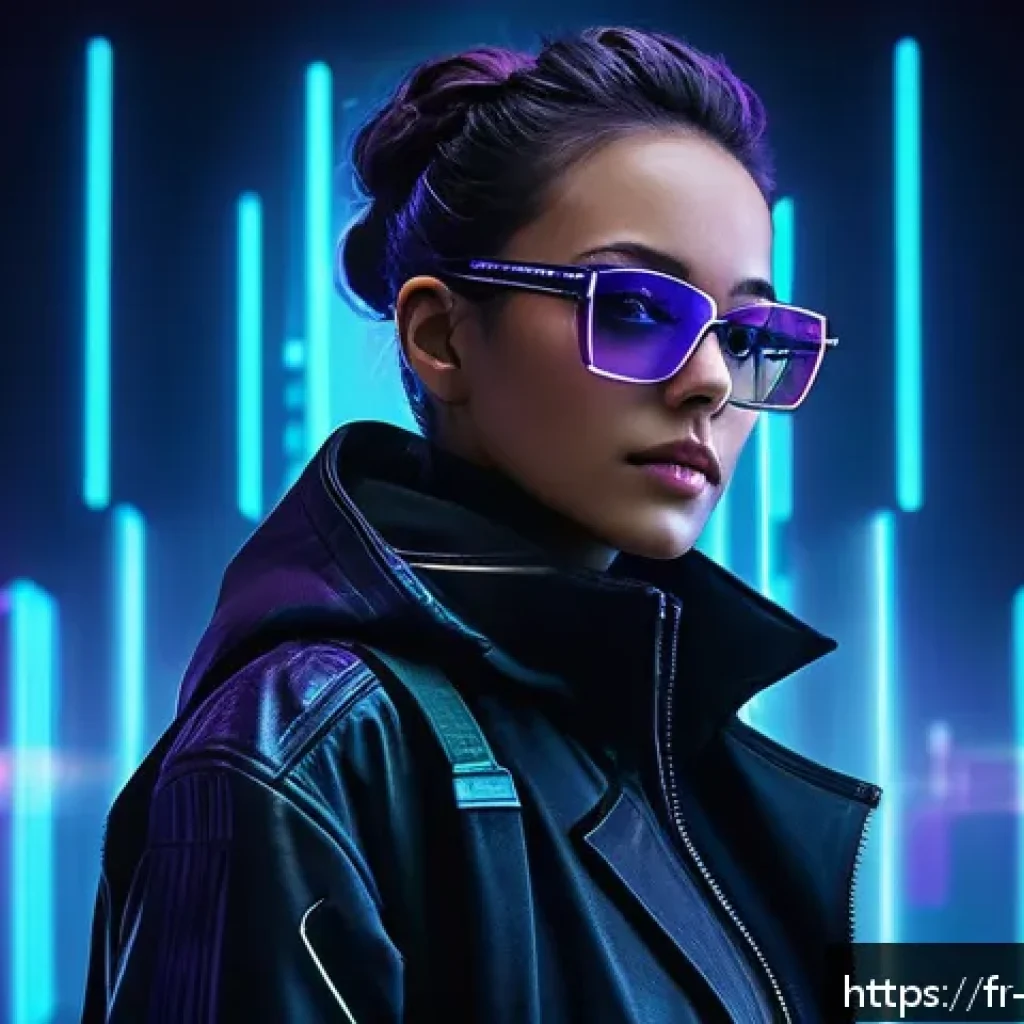 리버스 1999 숨겨진 캐릭터 스토리 - A mysterious female hacker in a futuristic cyberpunk cityscape, wearing sleek dark clothing and glas...