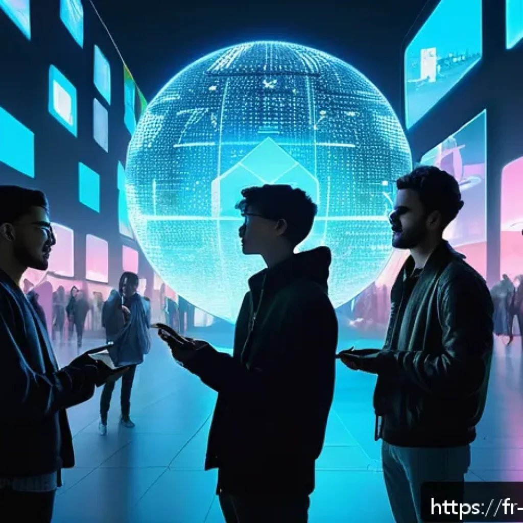 리버스 1999 세계관의 깊이 - A futuristic urban scene blending augmented reality elements with everyday life: a diverse group of ...
