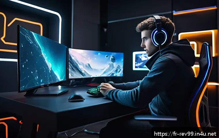 리버스 1999 무료 다이아 획득법 - A vibrant digital gaming scene depicting a young French gamer sitting at a sleek desk with a high-en...