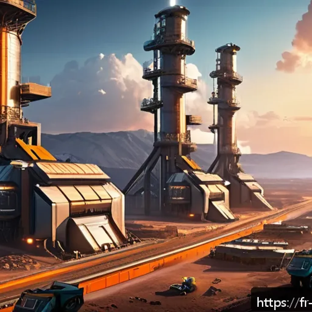 리버스 1999 초보 유저 팁 - A futuristic strategy game base featuring expansive mining operations and energy plants, bustling wi...
