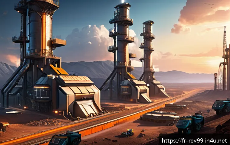 리버스 1999 초보 유저 팁 - A futuristic strategy game base featuring expansive mining operations and energy plants, bustling wi...