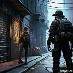 리버스 1999 공식 가이드북 다운로드 - A dynamic fantasy game scene set in a mysterious urban environment inspired by late 1990s aesthetics...