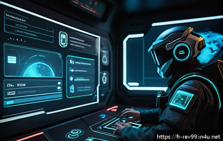 리버스 1999 초보자를 위한 팁 시리즈 - A detailed futuristic gaming interface scene showing a player’s hands interacting with a holographic...