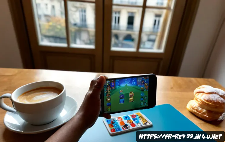Home 30 리버스 1999 신규 플레이어 지원 이벤트 - Photorealistic cozy Paris apartment gaming desk, a new player holding a smartphone with a colorful f...